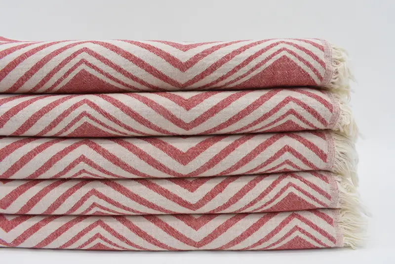 Custom Name Towel, Organic Cotton Red Zigzag Design, 70x40 Inches