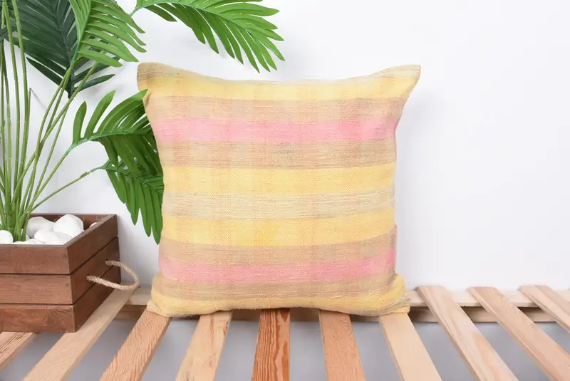 Handmade Throw Pillow Cover, Pillow for Sofa, Cushion Case, Ethnical Kilim Rug Pillow, Vintage Kilim Throw Pillow, 16x16 Yellow Pillow Case - 1