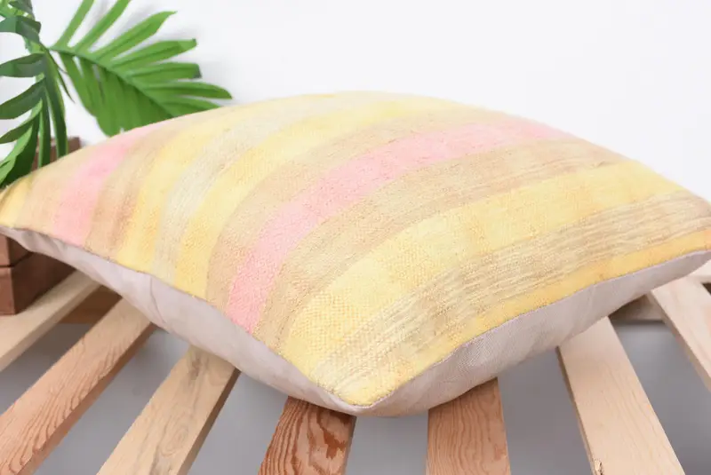 Handmade Throw Pillow Cover, Pillow for Sofa, Cushion Case, Ethnical Kilim Rug Pillow, Vintage Kilim Throw Pillow, 16x16 Yellow Pillow Case - 6