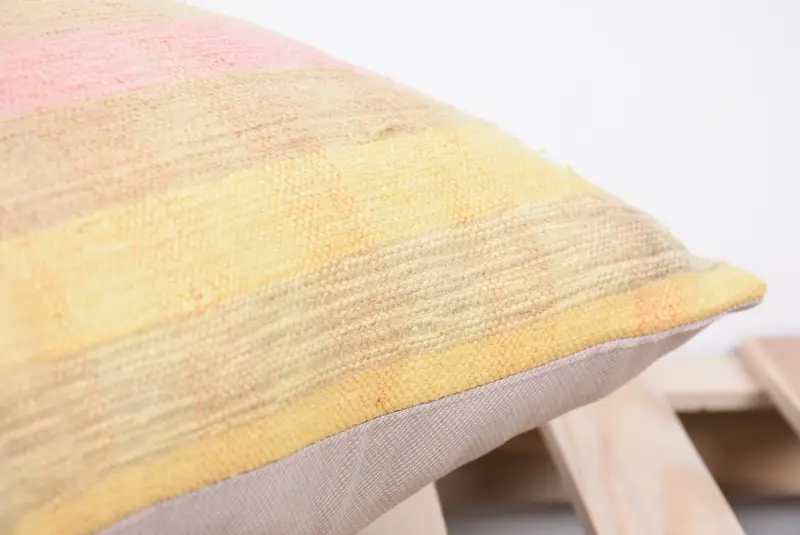Handmade Throw Pillow Cover, Pillow for Sofa, Cushion Case, Ethnical Kilim Rug Pillow, Vintage Kilim Throw Pillow, 16x16 Yellow Pillow Case - 7
