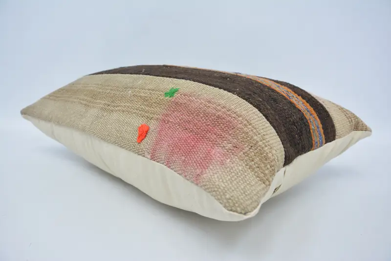 Vintage Kilim Throw Pillow, Bright Cushion Cover, 16x24 Beige Cushion, Pillow for Sofa, Antique Pillows, Cushion Case, Ottoman Cushion - 6