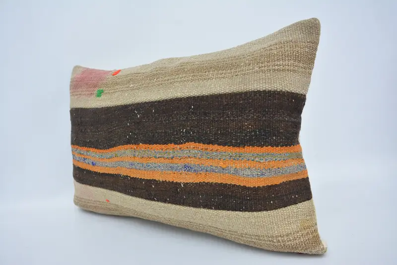 Vintage Kilim Throw Pillow, Bright Cushion Cover, 16x24 Beige Cushion, Pillow for Sofa, Antique Pillows, Cushion Case, Ottoman Cushion - 4