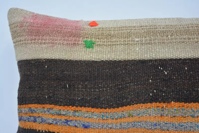Vintage Kilim Throw Pillow, Bright Cushion Cover, 16x24 Beige Cushion, Pillow for Sofa, Antique Pillows, Cushion Case, Ottoman Cushion - 2
