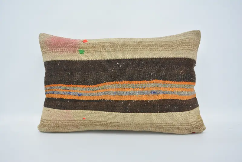 Vintage Kilim Throw Pillow, Bright Cushion Cover, 16x24 Beige Cushion, Pillow for Sofa, Antique Pillows, Cushion Case, Ottoman Cushion - 1