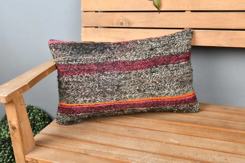 12x20 Brown Cushion Cover, Boho Pillow Sham Cover, Vintage Kilim Throw Pillow, Cushion Cover, Ethnical Kilim Rug Pillow - 1