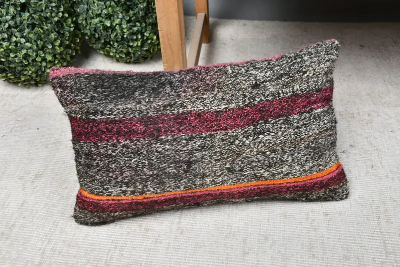 12x20 Brown Cushion Cover, Boho Pillow Sham Cover, Vintage Kilim Throw Pillow, Cushion Cover, Ethnical Kilim Rug Pillow - 7