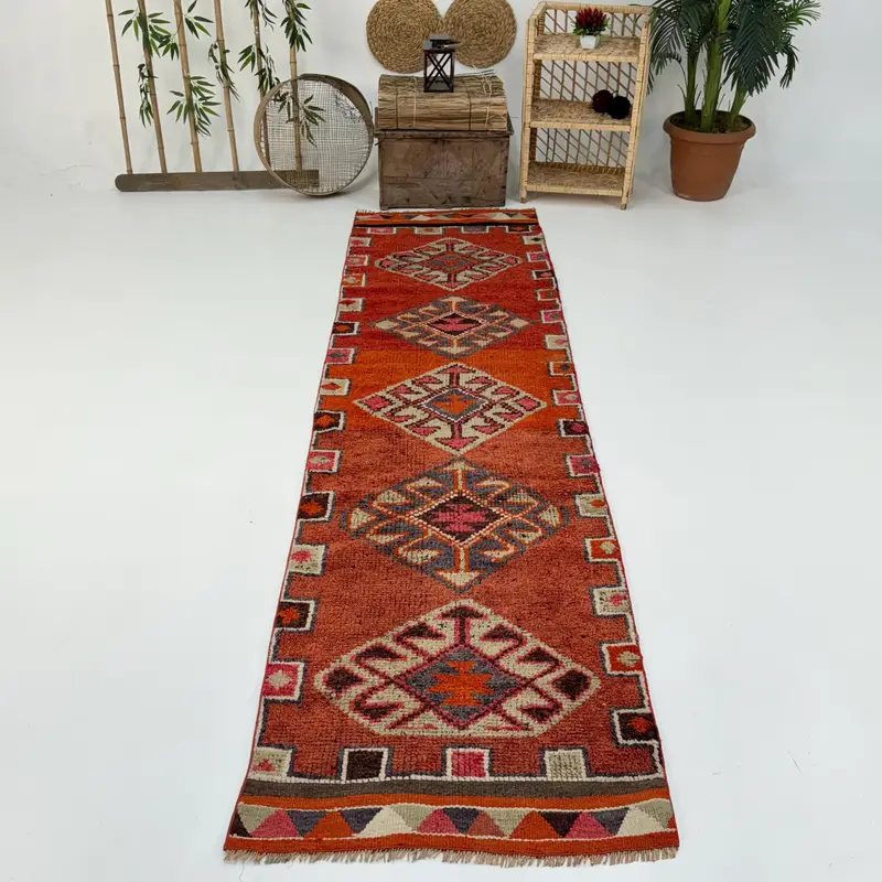 Orange & Blue Abstract Rug, 2,8x10,8 ft Vibrant Decor