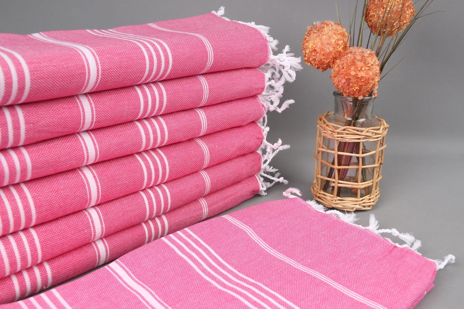 Personalized Dark Pink Striped Turkish Towel, 40x71 Inches - 1