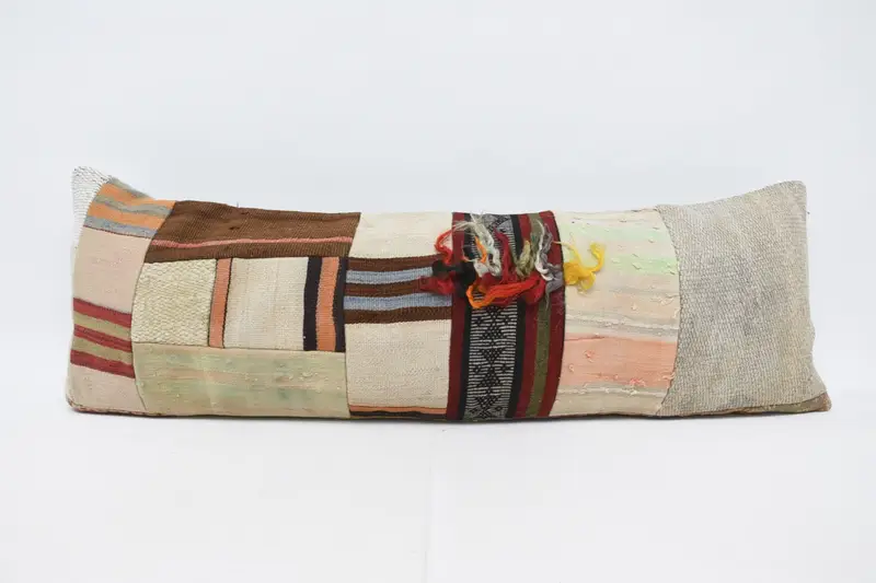 Vintage Rectangle Striped Euro Sham, Wool Antique 40x122 cm Beige Pillow Sham - 1