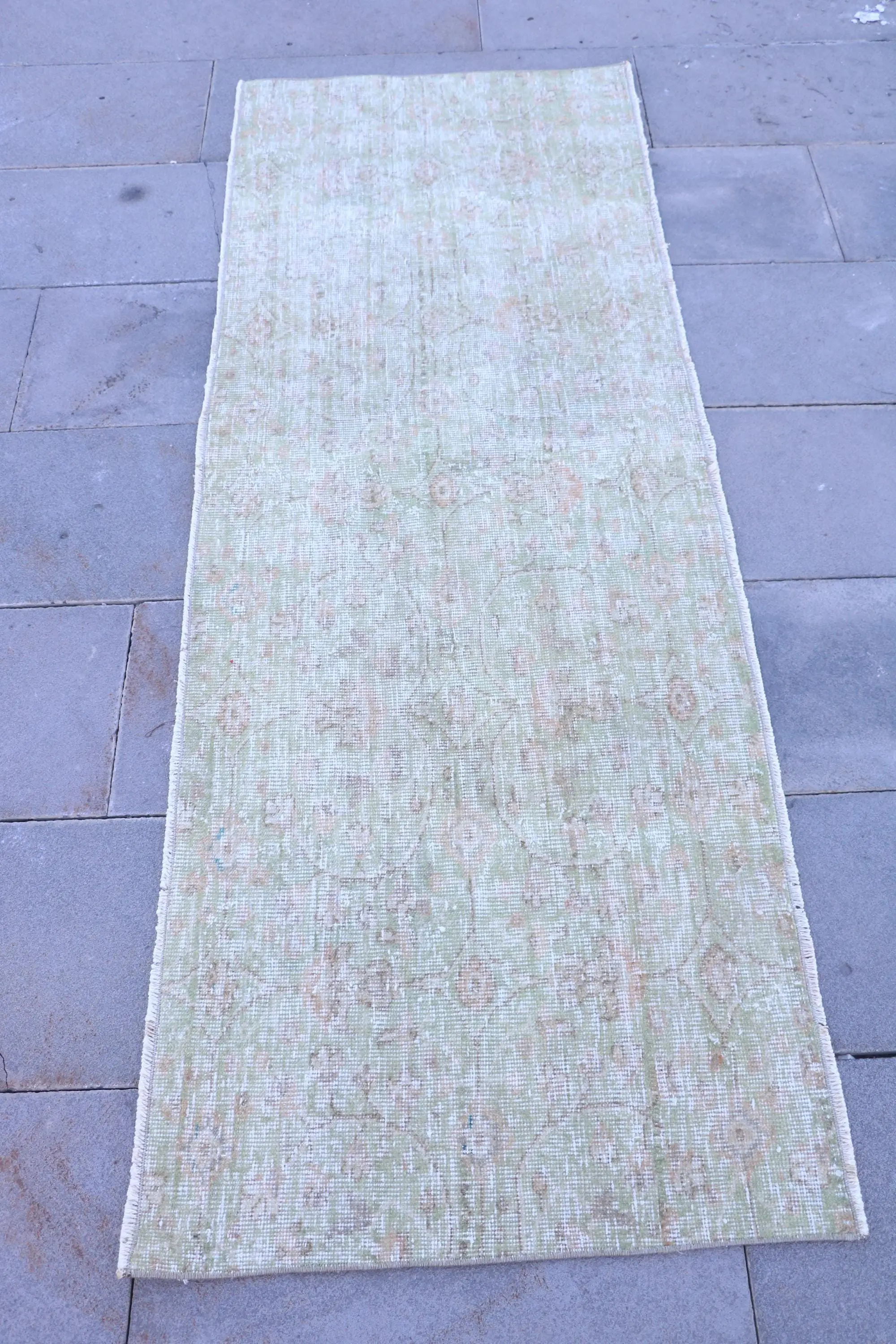 6.3x2.1 ft Turkish Rug, Vintage Small Rug, Green White Southwestern Rug - 1