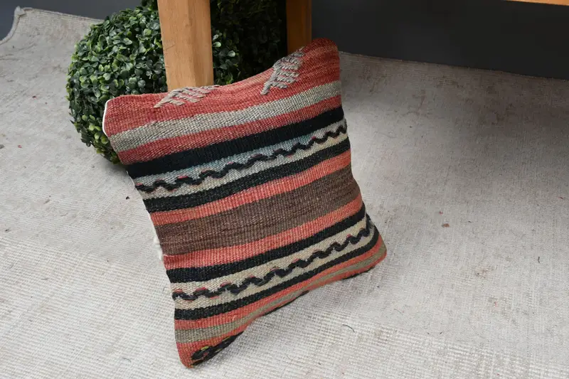 12x12 Red Cushion Case, Pillow Cover, Ethnic Throw Pillow Cover, Antique Pillows, Vintage Kilim Throw Pillow, Handmade Cushion Case, Kilim Pillow - 7