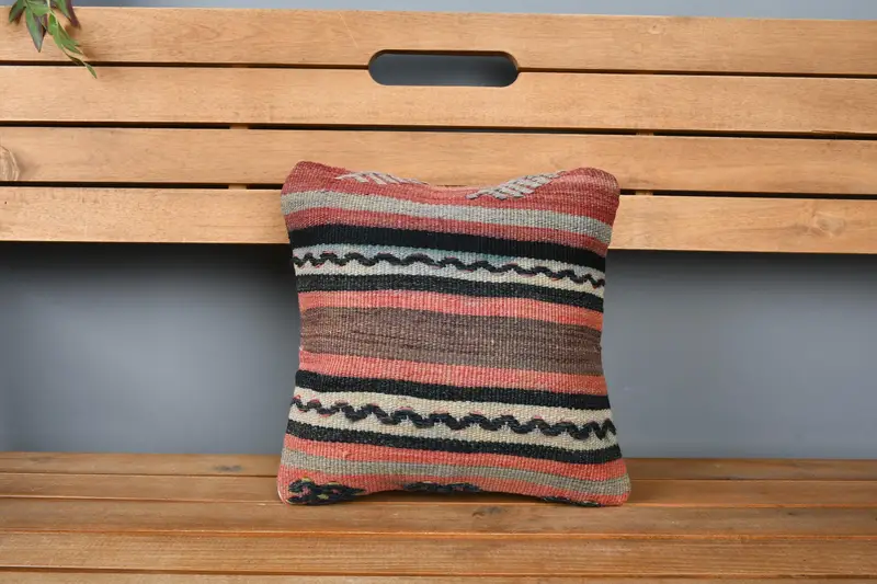 12x12 Red Cushion Case, Pillow Cover, Ethnic Throw Pillow Cover, Antique Pillows, Vintage Kilim Throw Pillow, Handmade Cushion Case, Kilim Pillow - 6