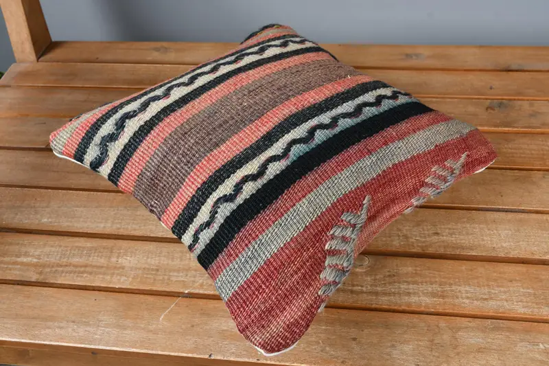 12x12 Red Cushion Case, Pillow Cover, Ethnic Throw Pillow Cover, Antique Pillows, Vintage Kilim Throw Pillow, Handmade Cushion Case, Kilim Pillow - 2