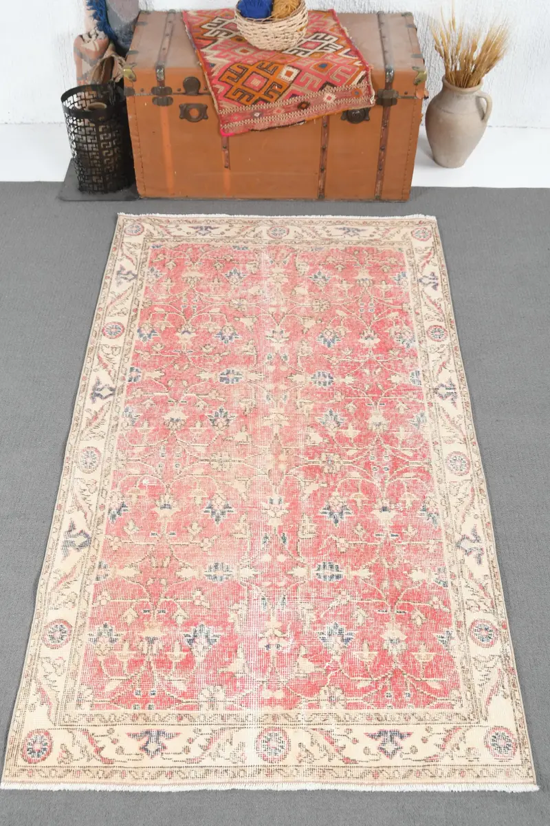 Vintage-Teppich 3,7 x 6,5 Fuß, rot-blau gestreifter Wollteppich - 1