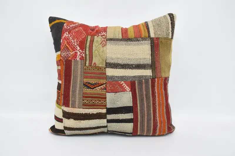 Pillow for Sofa, Kilim Cushion Sham, 24x24 Red Cushion, Turkish Rugs Cushion, Armchair Cushion Cover, Ethnical Kilim Rug Pillow, Cushion Case - 1