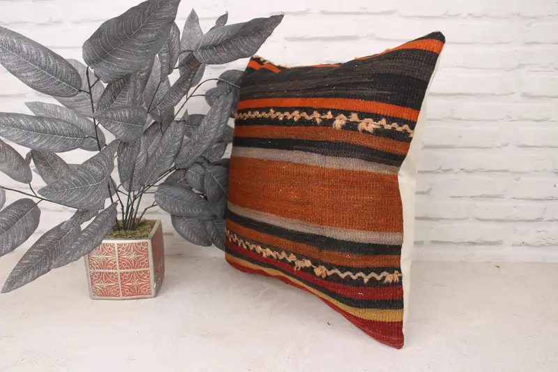 Boho Pillow Sham Cover, Home Decor Pillow, Vintage Pillow, Pastel Pillow, Cozy Throw Pillow Sham, Cushion Cover, 18x18 Orange Pillow Cover - 4