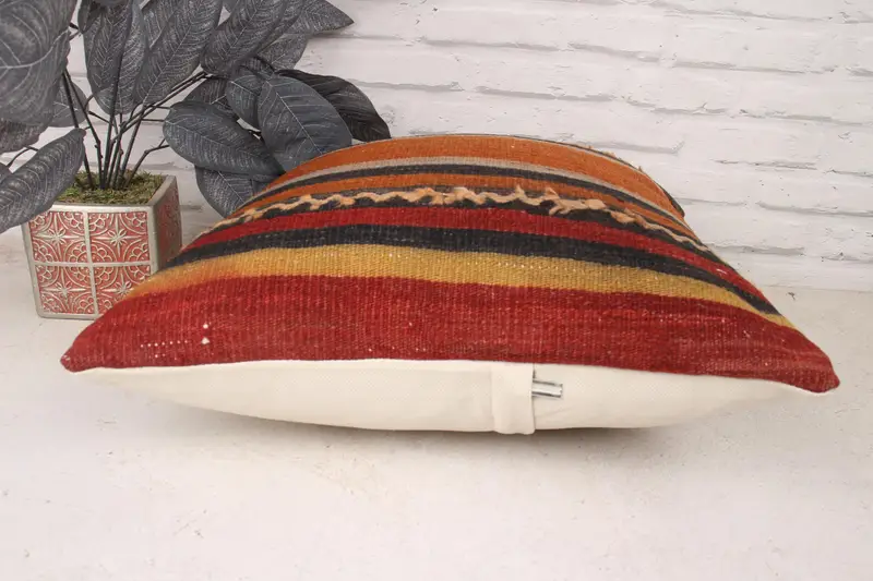 Boho Pillow Sham Cover, Home Decor Pillow, Vintage Pillow, Pastel Pillow, Cozy Throw Pillow Sham, Cushion Cover, 18x18 Orange Pillow Cover - 5