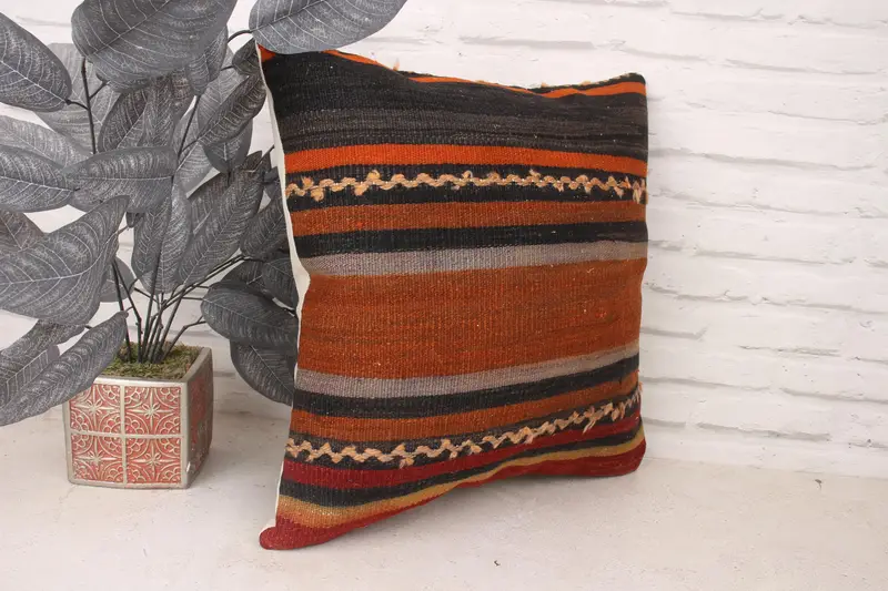 Boho Pillow Sham Cover, Home Decor Pillow, Vintage Pillow, Pastel Pillow, Cozy Throw Pillow Sham, Cushion Cover, 18x18 Orange Pillow Cover - 3