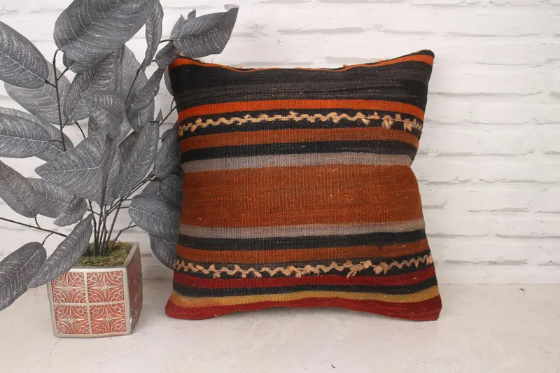 Boho Pillow Sham Cover, Home Decor Pillow, Vintage Pillow, Pastel Pillow, Cozy Throw Pillow Sham, Cushion Cover, 18x18 Orange Pillow Cover - 1