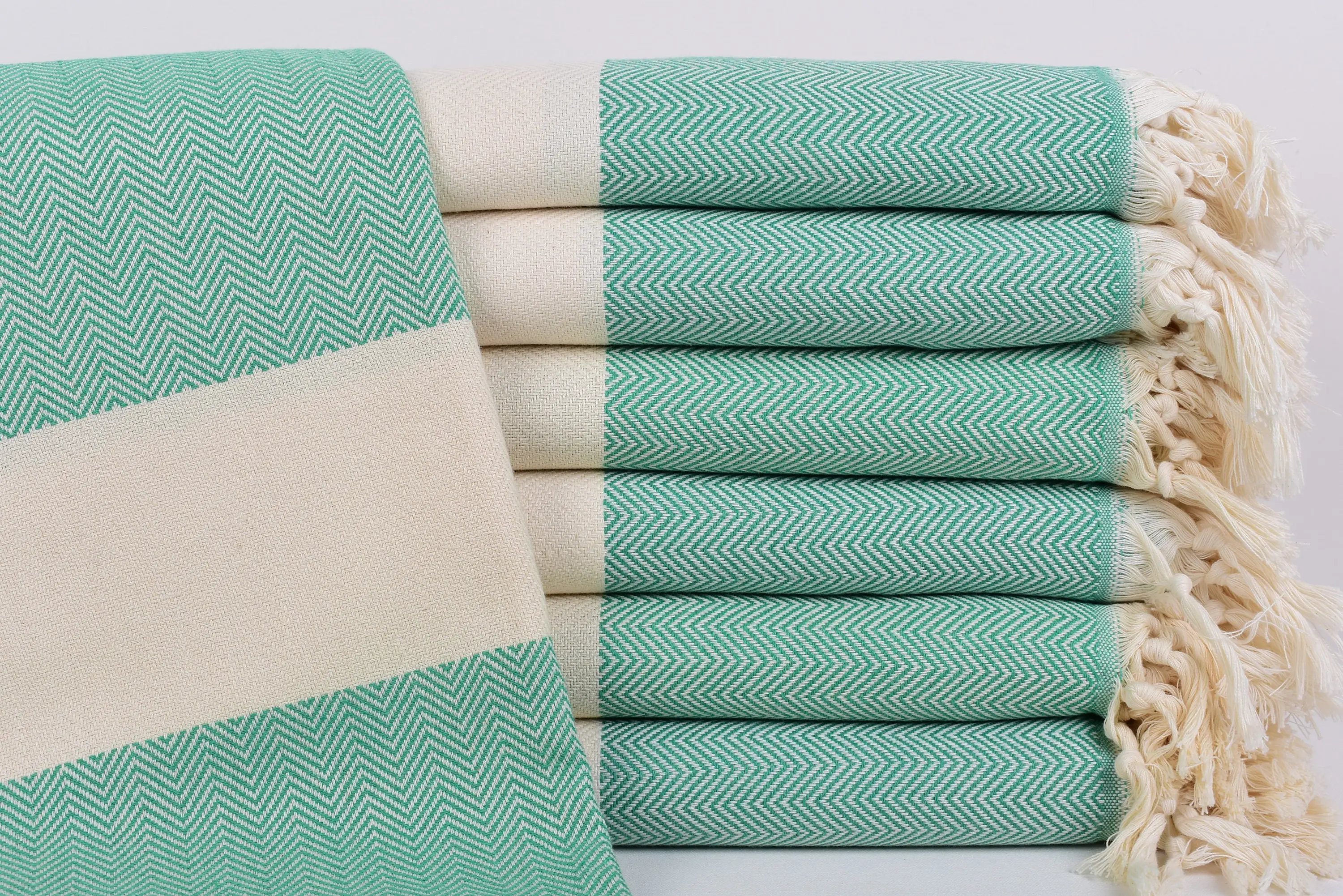 Custom Green Herringbone Towel, 70x40 Inches, Organic Cotton - 1
