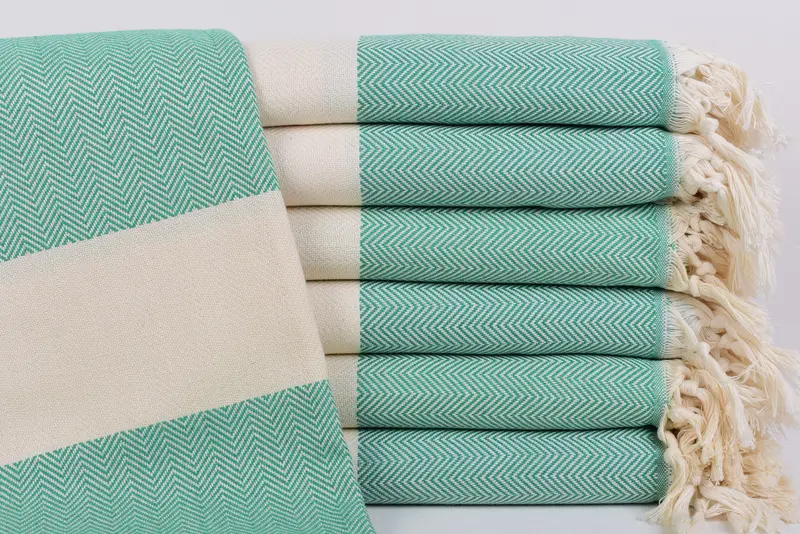 Custom Green Herringbone Towel, 70x40 Inches, Organic Cotton