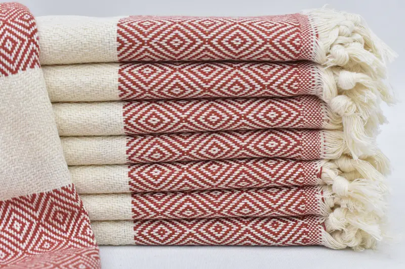 Dark Brick Diamond Hand Towel Organic Cotton, 36x20 Inches