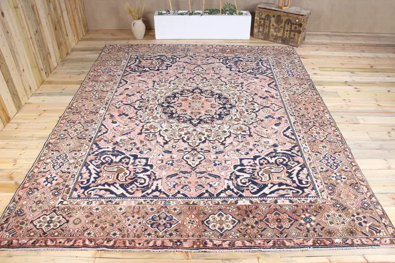 9.7x12.1 ft Halı, Vintage Türk Halısı, Pembe Oushak Halı - 1