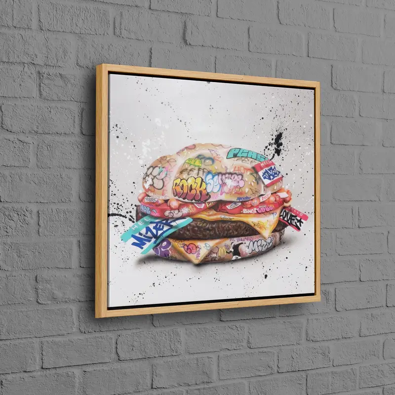 Modern Banksy-Inspired Hamburger Graffiti Canvas Print