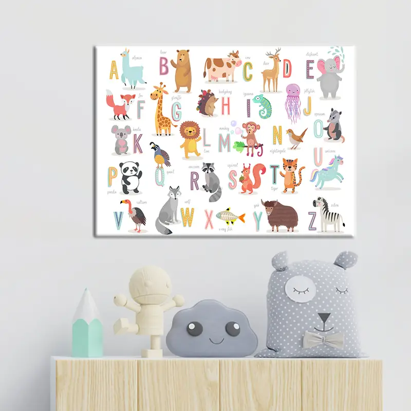 Hayvan Alfabesi Baskı, Kreş Baskı, Çocuk Baskıları, Eğitim Duvar Sanatı, Mektuplar Öğrenme, Kreş Poster, Kreş Odası Dekoru, Tuval Sanatı - 7
