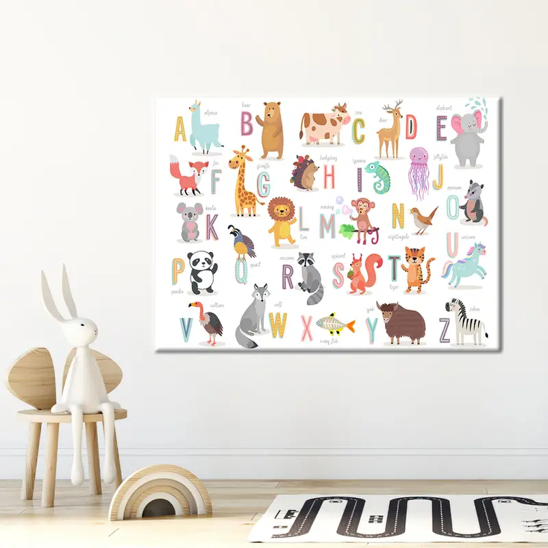 Hayvan Alfabesi Baskı, Kreş Baskı, Çocuk Baskıları, Eğitim Duvar Sanatı, Mektuplar Öğrenme, Kreş Poster, Kreş Odası Dekoru, Tuval Sanatı - 2