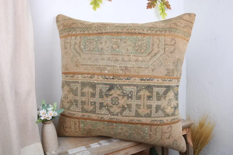 Boho Pillow, Cushion Cover, Decorative Bolster Cushion Cover, Turkish Pillow, 28x28 Brown Cushion Case, Handmade Kilim Cushion - 4