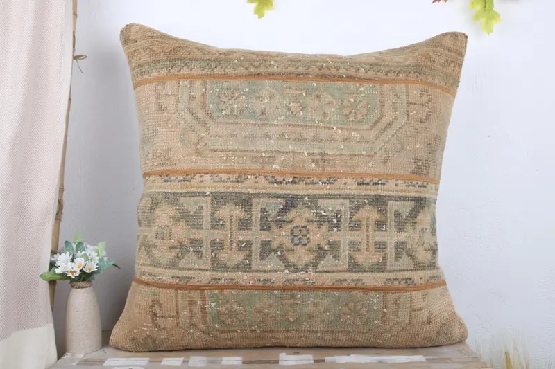 Boho Pillow, Cushion Cover, Decorative Bolster Cushion Cover, Turkish Pillow, 28x28 Brown Cushion Case, Handmade Kilim Cushion - 2