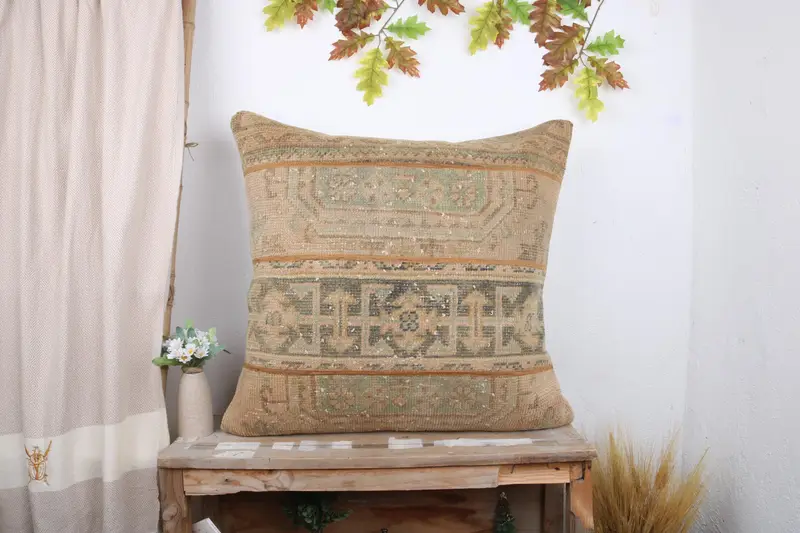 Boho Pillow, Cushion Cover, Decorative Bolster Cushion Cover, Turkish Pillow, 28x28 Brown Cushion Case, Handmade Kilim Cushion - 1