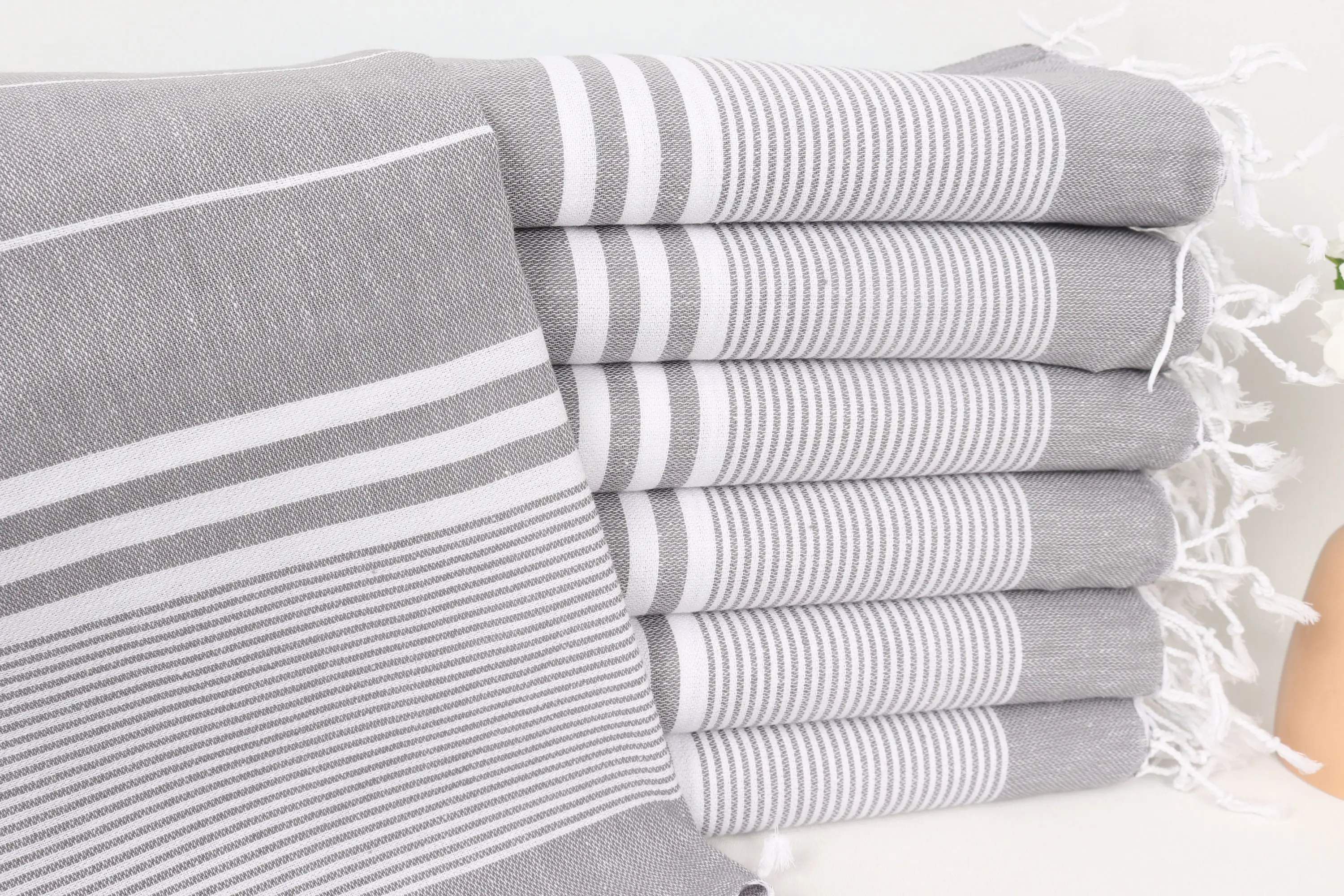 Monogram Kitchen Towel Dark Gray Striped, 24x40 Inches - 1