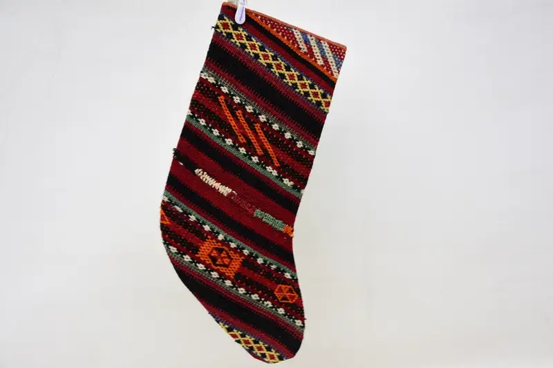 Kırmızı ve Turuncu Yılbaşı Çorabı, Bayram Süslü Desenli Çorabı