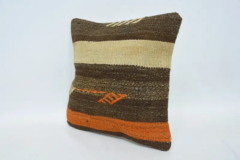 Sofa Cushion Case, Vintage Pillow, 12x12 Brown Pillow Case, Pillow Sham, Ethnical Kilim Rug Pillow, Turkish Pillow, Christmas Pillow - 4
