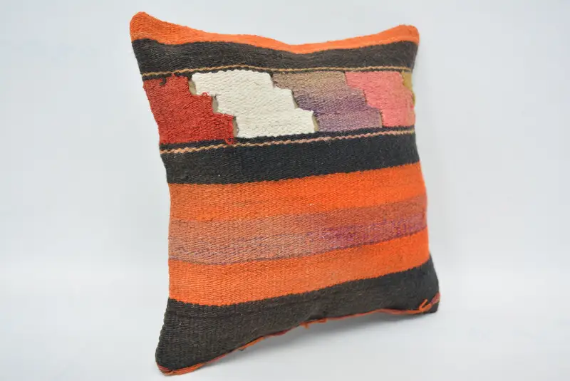 Kilim Pillow Cover, Shabby Chic Cushion, Floor Pillow Case, Pillow, 12x12 Orange Cushion Case, Pillow for Sofa, Handmade Kilim Cushion - 3