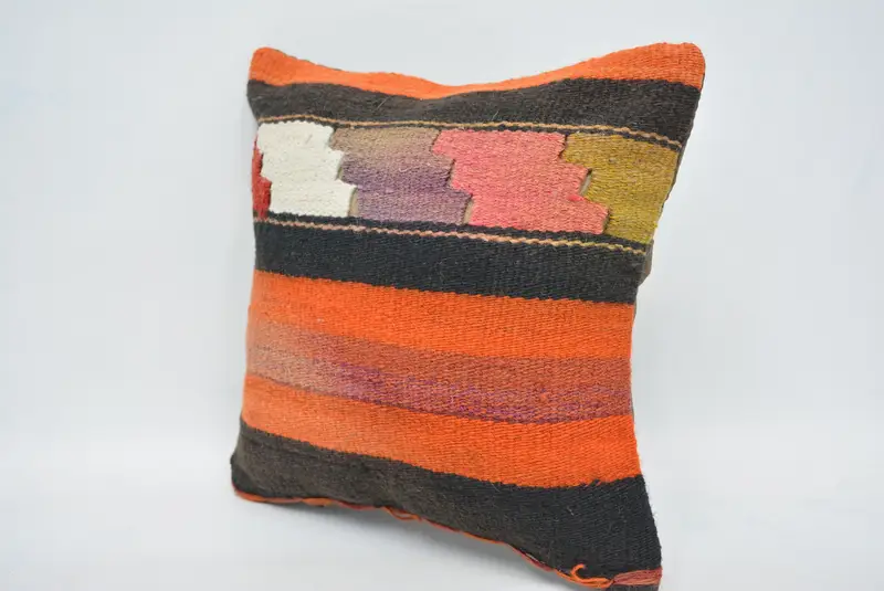 Kilim Pillow Cover, Shabby Chic Cushion, Floor Pillow Case, Pillow, 12x12 Orange Cushion Case, Pillow for Sofa, Handmade Kilim Cushion - 4