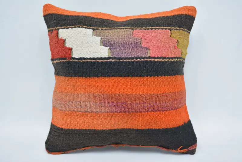 Kilim Pillow Cover, Shabby Chic Cushion, Floor Pillow Case, Pillow, 12x12 Orange Cushion Case, Pillow for Sofa, Handmade Kilim Cushion - 1