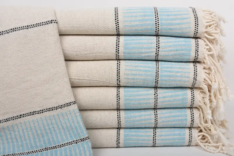 Striped Towel Turkish Linen Turquoise, 40x71 Inches, Wedding Gift