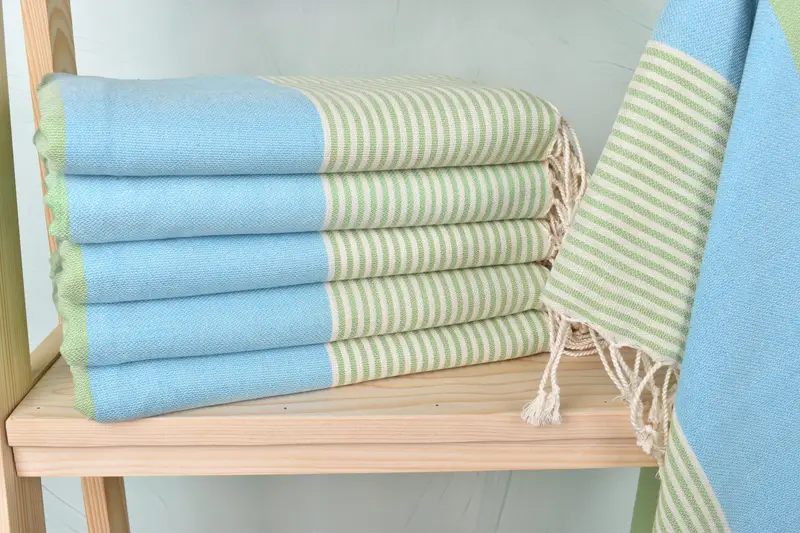 Personalized Beach Towel, Turkish Bath Towel, Turquoise-Light Green, Striped, 40x69 Inches