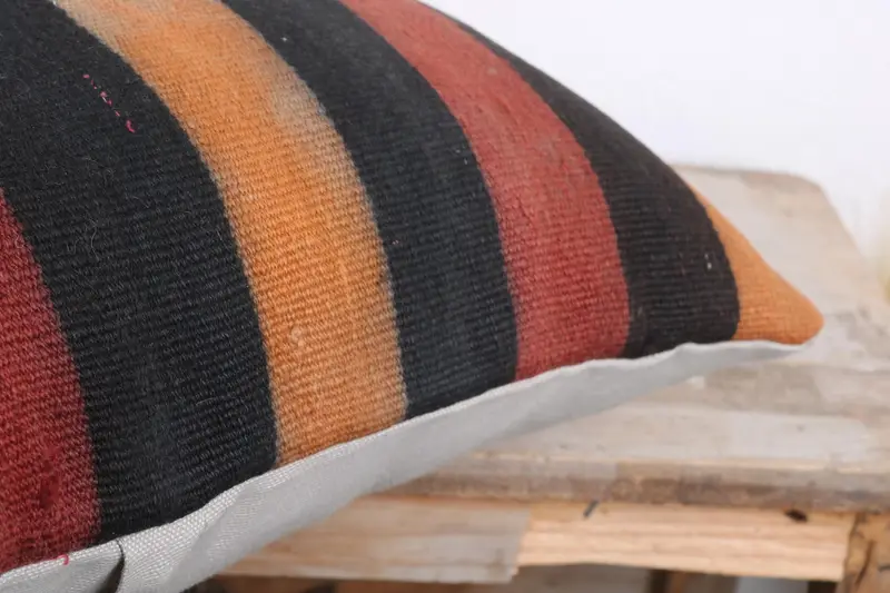 Kilim Cushion Sham, Cushion Cover, Armchair Pillow Sham, 18x18 Orange Cushion Case, Farmhouse Pillow Cover, Boho Pillow, Ethnical Kilim Rug Pillow - 6