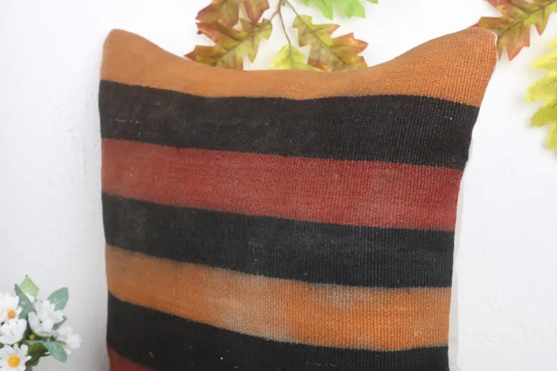 Kilim Cushion Sham, Cushion Cover, Armchair Pillow Sham, 18x18 Orange Cushion Case, Farmhouse Pillow Cover, Boho Pillow, Ethnical Kilim Rug Pillow - 5