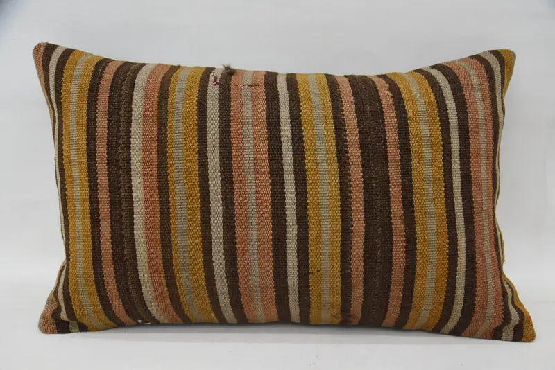 Turkish Pillow, Patio Pillow Cover, Vintage Kilim Pillow, Kilim Cushion Sham, Accent Throw Pillow Sham, Cushion Cover, 12x20 Brown Pillow Sham - 4