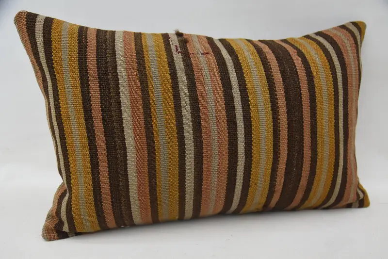 Turkish Pillow, Patio Pillow Cover, Vintage Kilim Pillow, Kilim Cushion Sham, Accent Throw Pillow Sham, Cushion Cover, 12x20 Brown Pillow Sham - 2