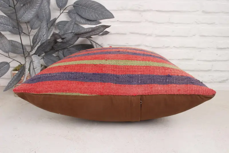 Cushion Case, Throw Kilim Pillow, Vintage Pillow, 20x20 Red Pillow, Ethnical Kilim Rug Pillow, Vintage Pillow Sham, Living Room Throw Cushion Case - 5