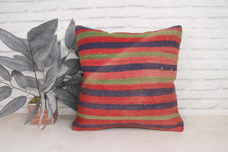 Cushion Case, Throw Kilim Pillow, Vintage Pillow, 20x20 Red Pillow, Ethnical Kilim Rug Pillow, Vintage Pillow Sham, Living Room Throw Cushion Case - 1