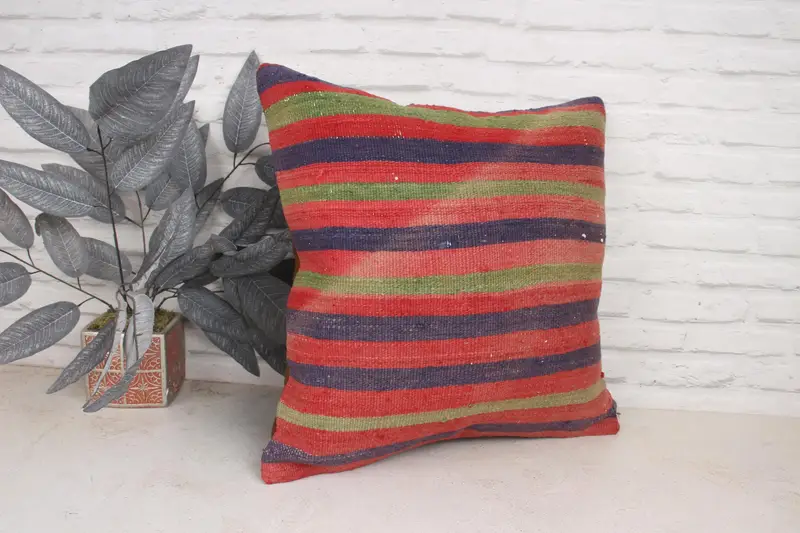 Cushion Case, Throw Kilim Pillow, Vintage Pillow, 20x20 Red Pillow, Ethnical Kilim Rug Pillow, Vintage Pillow Sham, Living Room Throw Cushion Case - 3