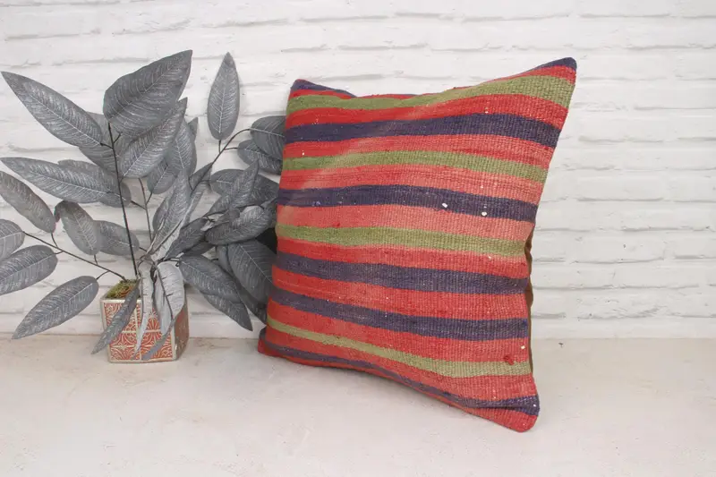 Cushion Case, Throw Kilim Pillow, Vintage Pillow, 20x20 Red Pillow, Ethnical Kilim Rug Pillow, Vintage Pillow Sham, Living Room Throw Cushion Case - 4