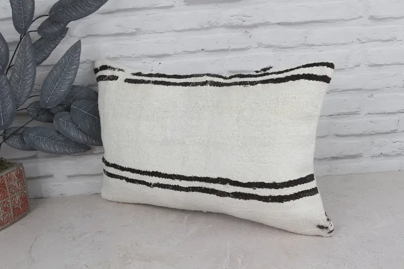 Designer Throw Pillow, 12x20 White Pillow Sham, Kilim Pillow, Turkish Pillow, Pillow Sham, Ethnical Kilim Rug Pillow, Handwoven Pillow - 4